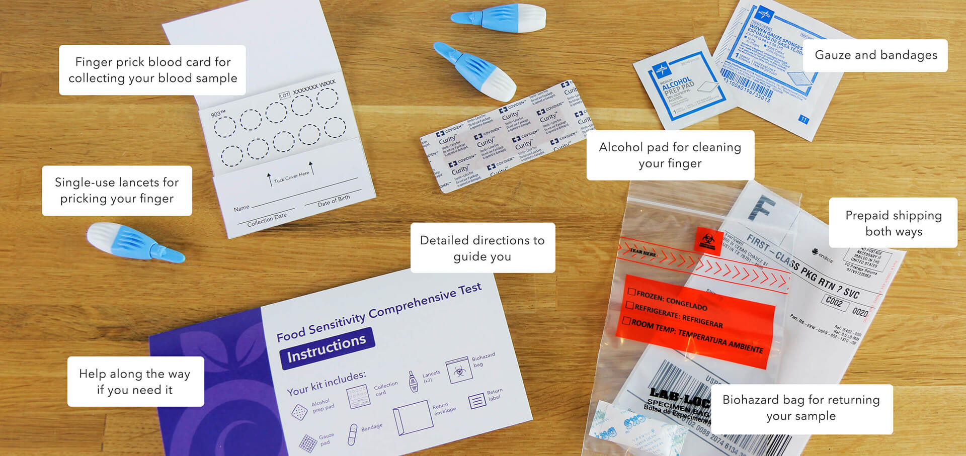 At home food sensitivity test kit components
