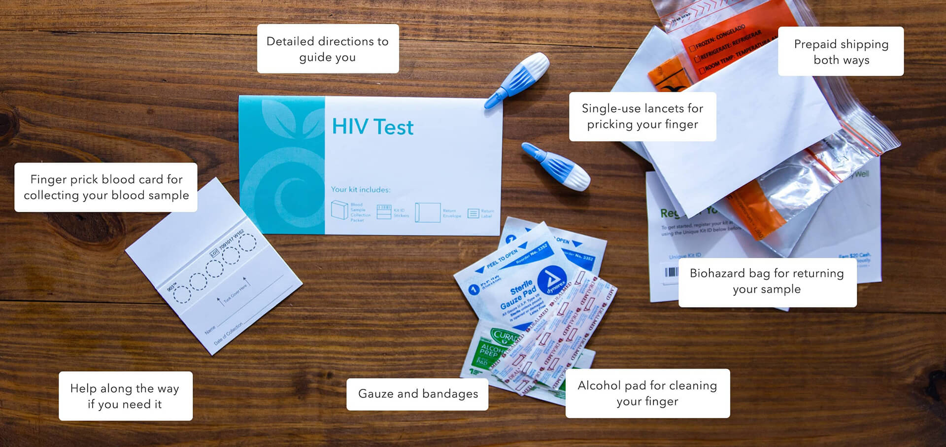At-home HIV Test kit components