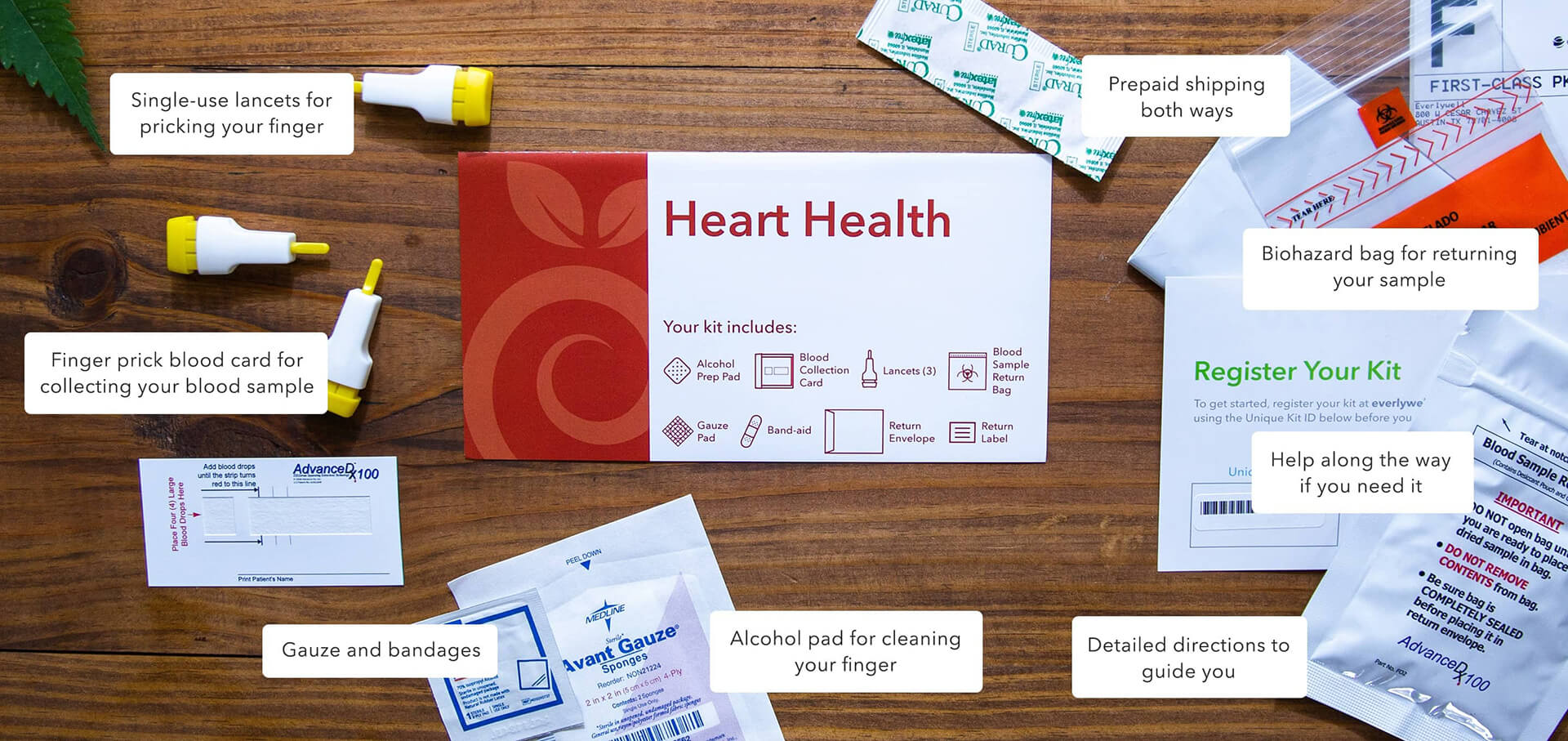 At-home Heart Health Test kit components